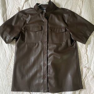 NA-KD Brown Leather Button Up